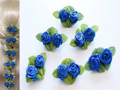 6 HAAR BLOEMEN CLICKS ROOSJES BLAUW