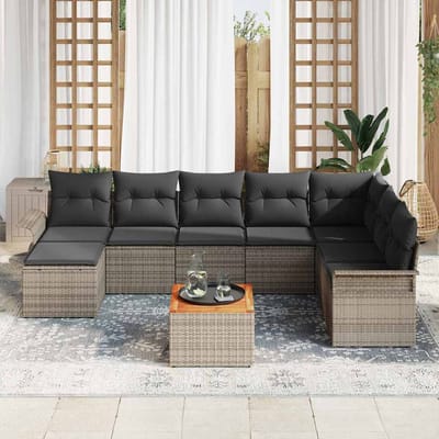 vidaXL - Tuinbank - Set - 9 - st - Grijs - poly - rattan