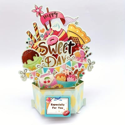 1set, Carte de vœux 3D Anniversaire Fête des Enfants, Ornement Décoratif Sculpture en Papier, Carte Message Thanksgiving, Jardin, Ballon, Nourriture C