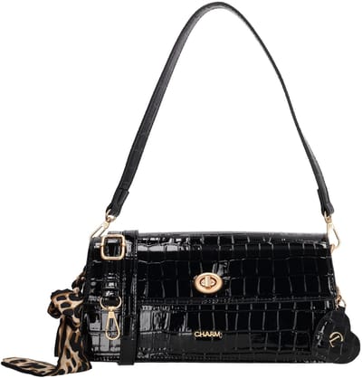 Charm London Knightsbridge Schoudertas - Crossbody - Lak - Croco - Overslag - Zwart