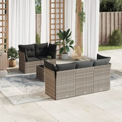 vidaXL - 6-delige - Loungeset - met - kussens - poly - rattan - lichtgrijs