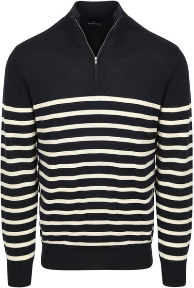 Steppin' Out Half-Zip Trui Breton Stripe Navy - Maat S - Heren - Quarter zip