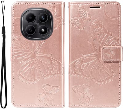 Coverup Hoesje - Geschikt voor Xiaomi Redmi Note 15 5G / Poco M8 Hoesje - Coverup Vlinders Book Case - Rose Gold