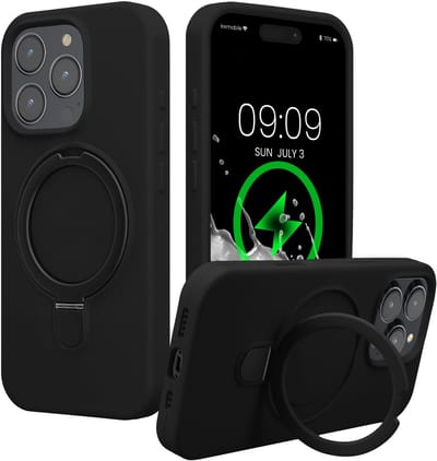 kwmobile Hoesje met Ringstandaard voor Apple iPhone 16 Pro - Compatibel met MagSafe - Siliconen Beschermhoes met Microvezel Voering en Standaard - zwart