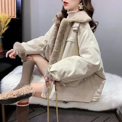 Wintermode Plus Katoen Gewatteerde Jas Dikke Dames Plus Size Corduroy Gewatteerde Jas Pluche Dik Lamswol Warm Katoenen Kleding Parka Jas S
