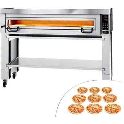 GGM Gastro Elektro Pizzaofen Power - 9x 34cm - Digital - (Tief) - inkl. Haube & Untergestell Zilver