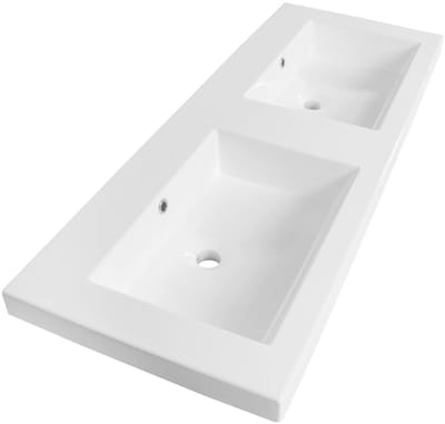 Brauer Solar Medium Wastafel - 120 cm - met 2 Spoelbakken en 0 Kraangaten - Mineraalmarmer Zijdeglans Wit