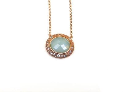 model Bonbon collier in zilver roze verguld met hanger blauwe steen en cubic zirconia