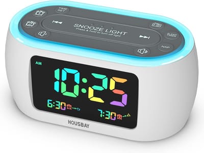 Kleurrijke Wekker Radio met 7 Kleuren Nachtlampje, Dubbel Alarm en Dimmer