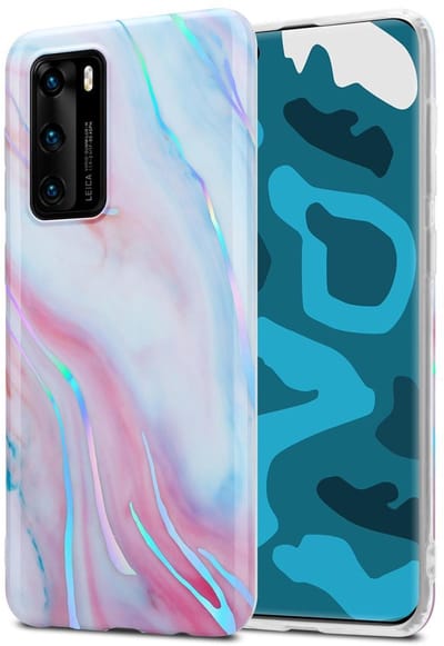 Cadorabo Hoesje geschikt voor Huawei P40 in Wit Roze Marmer No. 15 - Beschermhoes gemaakt van TPU siliconen Case Cover met mozaïek motief