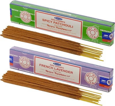 Satya Wierook cadeaus set - 2x geurstokjes - Patchouli en Lavendel geur - Meditatie