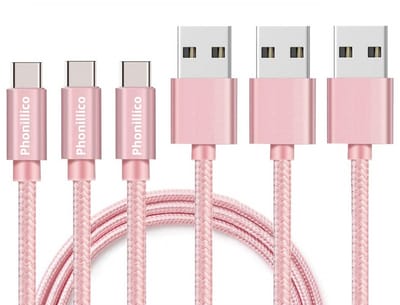 3x USB C naar USB A Nylon Gevlochten Kabel Roze - 1 meter - Oplaadkabel voor Honor 400 Smart / Honor 400 Lite / Honor 400 / Honor 200 Smart / Honor 200 Lite / Honor 200 / Honor 90 Smart / Honor 90 Lite / Honor 70 Lite