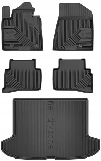 Premium Interieur Beschermset: No.77 Rubberen Mattenset + DryZone Kofferbakmat - Geschikt voor Hyundai Tucson III (2015-2020) - Hoge Laadvloer - TPE - Zwart - FROGUM