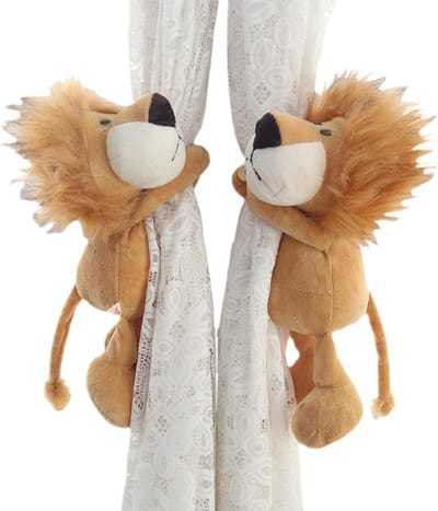 1. Leeuwen Gordijnen Tiebacks - Dieren Gevulde Cartoon - Elastische Knop - Kinderen Slaapkamer Decoratie 2. Gordijn 2Pcs Leeuwen Tiebacks - Cartoon Ringen - Elastische Knop - Kinderen Slaapkamer Decoratie