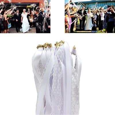 50 Stuks Bruiloft Decoratie met Bel, Wands en Ribbons voor Feestjes, Babyshowers en Verjaardagen, Wit