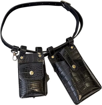 2-delige Leren Dames Heuptas – Heuptasje Dames & Crossbody Tas Dames – Mini Riemtas - Fanny Pack – Telefoon Tasje voor Vrouwen - Zwart