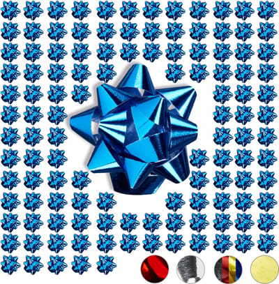 Cadeaustrik set van 100 - zelfklevend - ster - Ø 5 cm - blauw