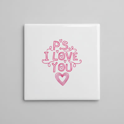P.S. I Love You Romantische Tekst Tegel met Hart – Woondecoratie Cadeau – 15 x 15 cm