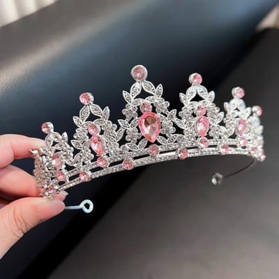 Couronne d'enfant en alliage Diamant brillant Cristal multicolore Coiffe de mariée Couronne de princesse Accessoires de cheveux pour anniversaire et mariage gray