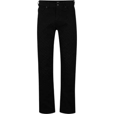 Boss Herenjeans van denim met geometrisch patroon, 5 zakken en rechte pijpen (Zwart)