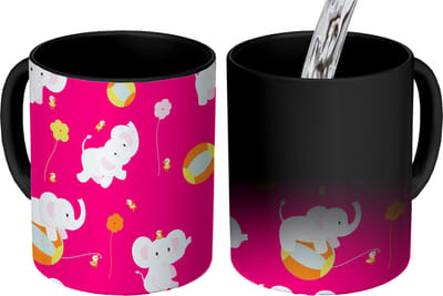 Magische Mok - Foto op Warmte Mokken - Koffiemok - Olifant - Bloemen - Patronen - Magic Mok - Beker - 350 ML - Theemok