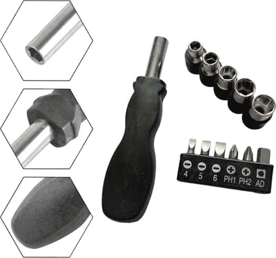 Schroevendraaier met bitset - 14 delig - gereedschapset - soft grip - precisie - schroevendraaier set - Kruis Platte kop - Mini schroevendraaier - Kleine schroevendraaier - Bits Bit Houder set - Zwart
