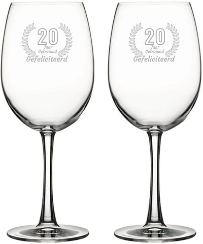 Gegraveerde set rode wijnglazen 58cl Gefeliciteerd 20 jaar getrouwd