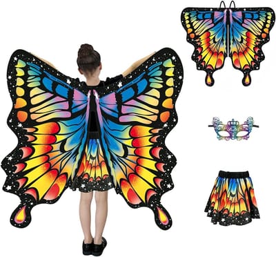 Vleermuis Cape voor Meisjes, Vleugel Kostuums met Hoofdband en Stickers voor Halloween en Carnaval Feestjes