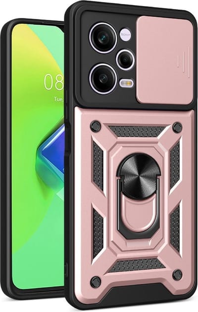 Coverup Hoesje - Geschikt voor Xiaomi Redmi Note 12 Pro 5G Hoesje - Coverup Armor Ring Kickstand Back Cover met Camera Shield - Rose Gold