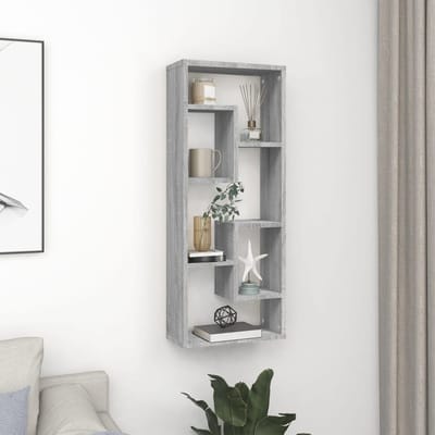 vidaXL - Wandschap - 36x16x90 - cm - bewerkt - hout - grijs - sonoma - eikenkleurig