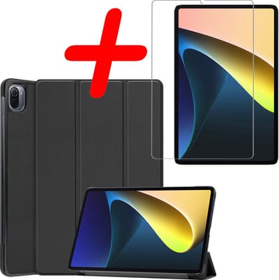 Hoesje Geschikt voor Xiaomi Mi Pad 5 - Met Screenprotector - Trifold Bookcase - Hard Cover - Hardcover Book Case - Tablet Hoes - Zwart