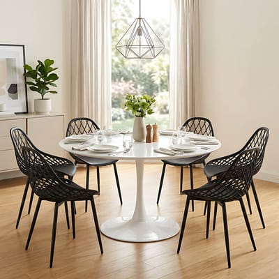 EGGREE eettafel en stoelen - 6 zwarte eetkamerstoelen - tafel Ø 120 cm - voor bar - café en restaurant
