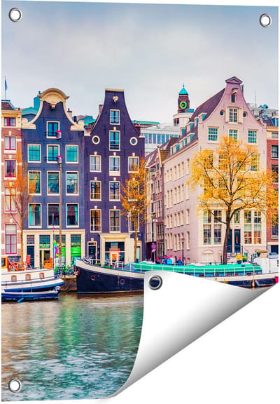 Gards Tuinposter Amsterdamse Huisjes vanaf de Gracht - 40x50 cm - Tuindoek - Tuindecoratie - Wanddecoratie buiten - Tuinschilderij