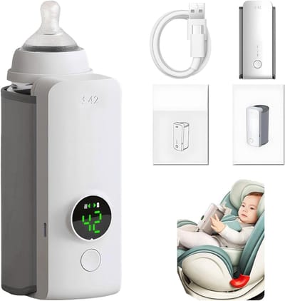 Draagbare babyflesverwarmer 2025, elektrische moedermelkverwarmer, draadloze USB-babyflesverwarmer, draagbare reisbabyflesverwarmer 6000mAh, 48 uur isolatie, flessenverwarmer voor op reis