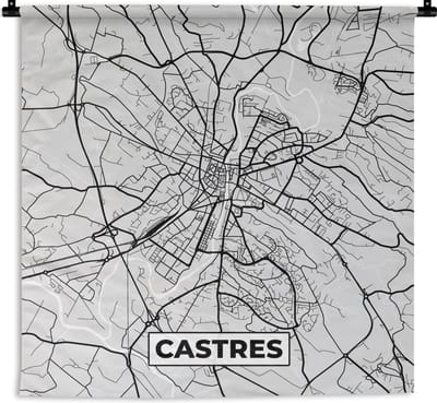 Wandkleed - Wanddoek - Plattegrond - Kaart - Stadskaart - Frankrijk - Castres - 180x180 cm - Wandtapijt