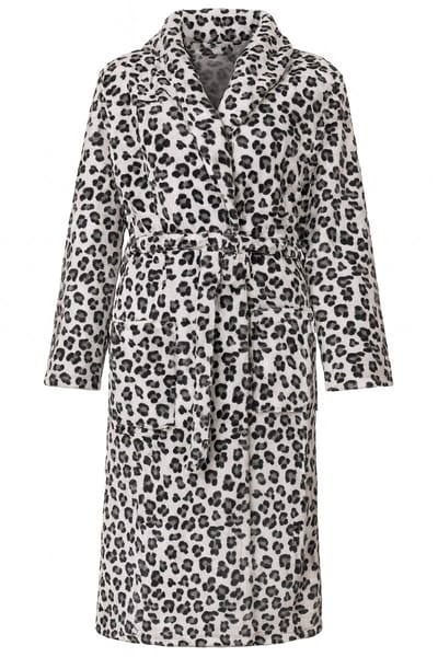 Panterprint badjas - dames - fleece - grijstinten - lang model - Badrock S/M