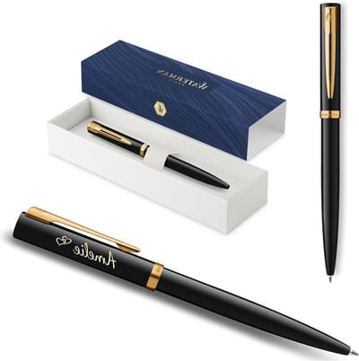 Luxe Balpen - Schrijfgerei Metaal - Dagelijks Gebruik - Met Persoonlijke Gravure - Medium Punt - Zwart Goud