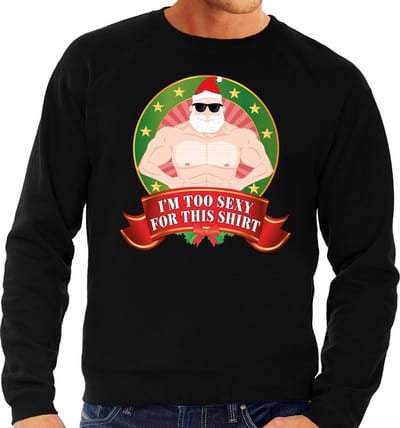 Foute kersttrui / sweater - zwart - blote Kerstman Im Too Sexy For This Shirt heren S
