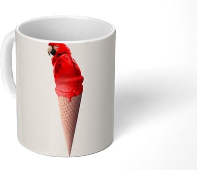 Mok - Koffiemok - IJs - Papegaai - Rood - IJshoorntjes - Wit - Mokken - 350 ML - Beker - Koffiemokken - Theemok