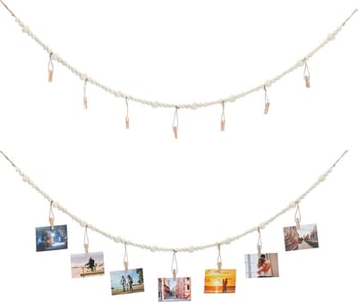 Fotoslinger - Kaarten/Foto's Ophangen Slinger - Fototouw 120 Cm - Fotoophangdisplay Met 7 Fotoclips - Doe-Het-Zelf Fotolijst - Voor Het Ophangen Van Fotopostkaarten - 2 Stuks