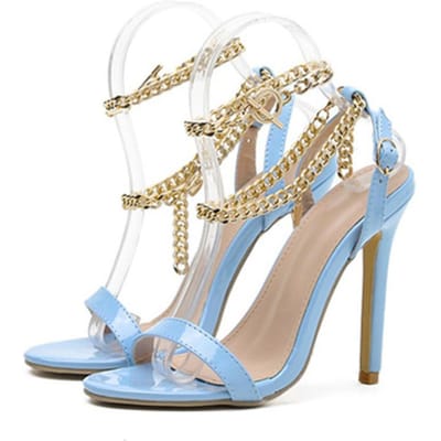 Hoge Kwaliteit Roze Lakleer Zomer Dames Schoenen Sandalen Mode Open Teen Metalen Ketting Enkelbandje Sexy Naaldhakken Dames 38 blauw
