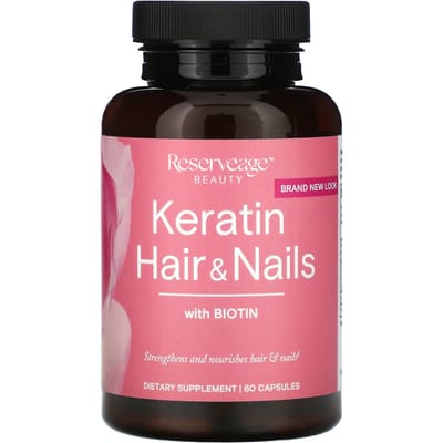 Reserveage Beauty, Keratin Hair & Nails, Contient de la Biotine, 60 Capsules pink