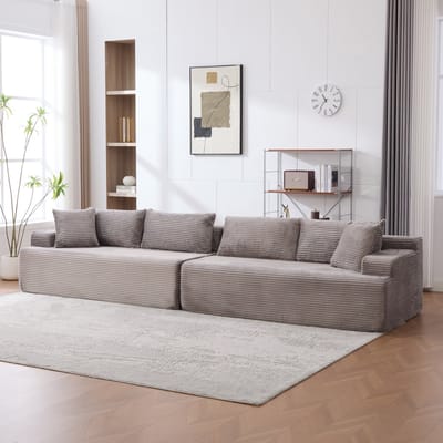 Modulaire compressiebank met chaise longue - Grijs Chenille stof - Wolkachtig comfort- Gevuld met 30D hoog-elastisch schuim, antislipbodem, inclusief kussen - Geschikt voor woonkamer, slaapkamer en thuiskantoor