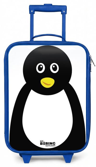 NoBoringSuitcases.com® - Kinderkoffer blauw - Kindertrolley jongen - Dierenportret Pinguïn - Koffer kind lichtgewicht - Reiskoffer trolley voor kinderen - Koffertje met lichtgevende wieltjes - Rolkoffer