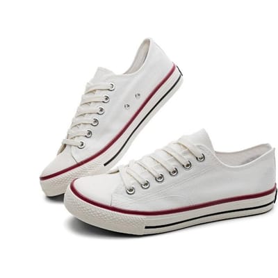 Helemaal witte canvas schoenen heren- en damesschoenen lente koppel lage top platte hak gevulkaniseerde schoenen grote maat schoenen 40