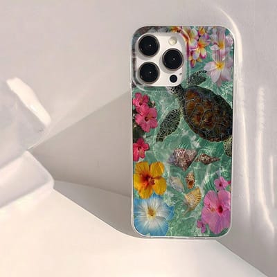 Zeeschildpad Strandpatroon Telefoonhoesje Voor iPhone 16 15 14 13 12 11 Pro Max XS X XR 7 8 Plus 16E Schokbestendig Laser Bumper Achterhoesje iPhone 16