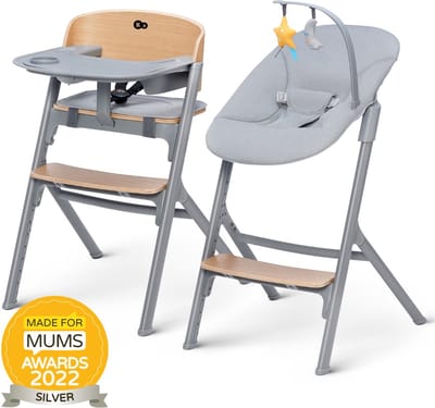 Kinderkraft LIVY 4-in-1 Kinderstoel met CALMEE Schommelstoel – Vanaf Geboorte tot 110 kg – Verstelbare Zitting – Ergonomisch Ontwerp – Nederlands Design – Hout