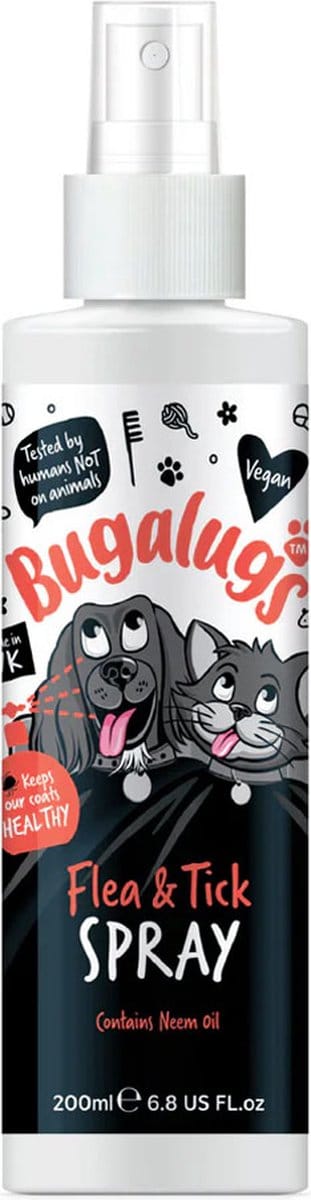 Bugalugs - Vlooienspray en tekenspray - Voor in huis - Met neemolie - Voor hond en kat - 200 ml