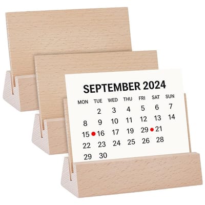 Dailygoods - BENECREAT 3 Set Houten Kalender Stand, Mocassin Bureau Kalender Houder, Hout Display Stand voor Office Home Tafelblad Kalender Kaarten Ansichtkaarten Display