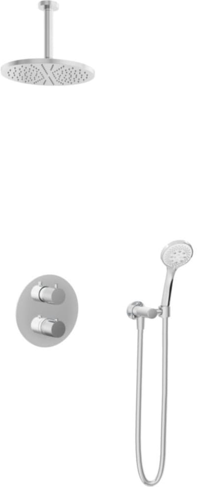 Hotbath Buddy - Inbouw Regendoucheset - Thermostatisch - Plafondbuis 15 cm - Hoofddouche 250 mm - Ronde Handdouche 3 Standen - met 2-Weg Stop-Omstel - Waterbesparend - V01